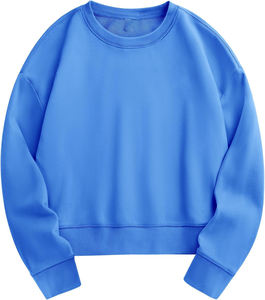 Sudaderas recortadas de tendencia para mujer, Tops cortos de manga larga de algodón, suéter de gran tamaño con cuello redondo, forro polar de algodón 100% - Product Image 2