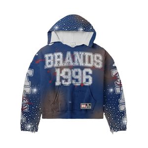 Sweat à capuche oversize pour homme, coupe régulière, style streetwear, 400 GSM, avec fermeture éclair, logo brodé en coton et strass, effet délavé vintage - Product Image 6