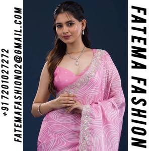 Nouveau fantaisie Designer Party Wear couleur rose meilleure qualité Georgette numérique imprimé Gota Pati papier travail au prix de gros Inde - Product Image 2