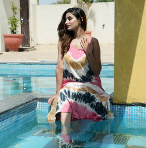 ชุดเดรสยาวสำหรับผู้หญิงชุดเดรสยาวปาเก็ตตี้ย้อมสีหลายมัดย้อมผ้าเรยอนสำหรับฤดูร้อน2024 - Product Image 1