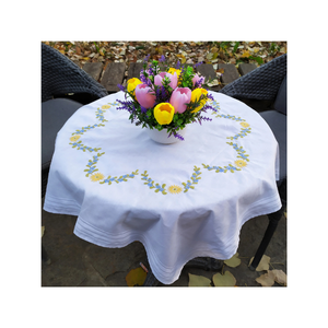 Anti-Pilling Blue Close Embroidered Cotton <b>Table</b> <b>Cloth</b> 60x90 Inches GOTS Certified 220 GSM Durable Modern Panipat Weave India - Product Image 3