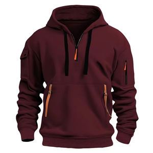 Sweat à capuche d'hiver personnalisable pour homme 2026 avec motif uni, ourlets côtelés, style urbain, logo brodé sur le devant - pour service OEM - Product Image 2