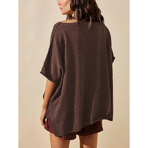 T-shirts d'entraînement surdimensionnés pour femmes 50% coton 25% polyester 25% mélange de soie T-shirt surdimensionné pour femmes - Product Image 4