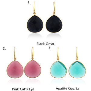 Pendientes hipoalergénicos con apatita de corte checker y cuarzo, con forma de corazón, engaste de bisel, chapados en oro de 18k, con gancho. - Product Image 6