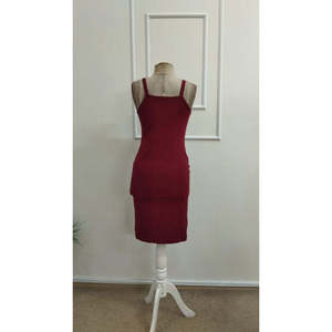 Women's Off-Shoulder V-Neck Short <b>Viscose</b> <b>Dress</b> with Buckle Detail, 36389 - Red - Product Image 6