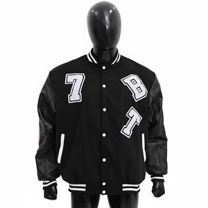 Fabricants de vêtements personnalisés, veste de baseball varsity en cuir avec broderie en chenille pour hommes, prix bas - Product Image 5