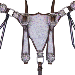 Western Horse Racing AB Pierres transparentes décorées Argentine Cuir de vachette Cheval Headstall & Collier de poitrine Tack Set au prix de vente - Product Image 2