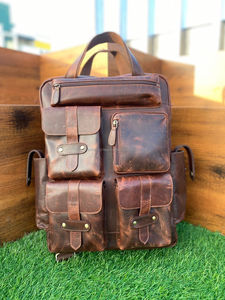 Sac à dos durable et décontracté pour ordinateur portable en cuir de vachette Sac à dos pour ordinateur portable à poches multiples - Product Image 5