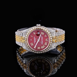 Montre en diamant Moissanite VVS à succès, entièrement automatique, 41 mm, ton rose blanc, épines, luxe, verre glacé, mécanique, perle noire - Product Image 5