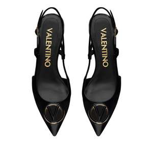 Escarpins slingback en cuir verni à talon chaton V-Logo avec bout pointu, noirs - Product Image 4