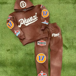 2025-26ชุดมีฮู้ดซิปลายพระอาทิตย์ขึ้นใหม่สำหรับผู้ชายโลโก้ที่กำหนดเองเสื้อผ้าแนวสตรีทเทอร์รี่รุ่นเฮฟวีเวตชุด2ชิ้นสำหรับผู้ชาย - Product Image 1