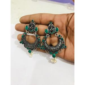 Ox <b>Moon</b> Design Earrings Drop Pendant Religious Trendy Cute Style with Diamond Pearl and Amber for Wedding and Party - Product Image 2