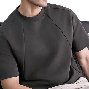 เสื้อยืดลำลองผู้ชายวินเทจฤดูร้อนเสื้อถักแขนสั้นหลวมเสื้อเจอร์ซี่พิมพ์ลายแข็งแข็งไหล่แข็งหนา260กรัมเฮฟวี่เวท - Product Image 5