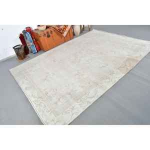 Grand tapis turc de 6,46 x 9,2 pieds, tapis vintage, tapis en laine Ikat blanc et gris - Product Image 2