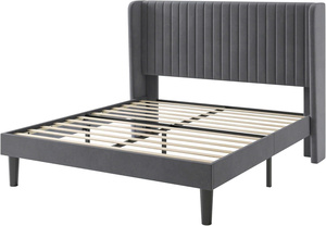 TRIHO-HB-029 Luxury Wingback Velvet Bed Headboard - Elegant Vertical Line Tufted Platform Bed - High-Weight Capacity - Product Image 6