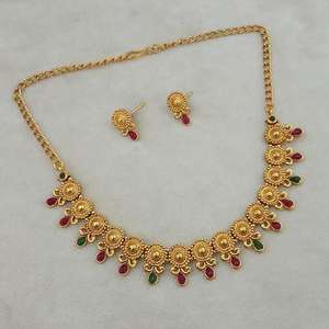 Shubham Marron et Vert Pota Pierre Cuivre Collier Fine Jewelry Set-FBK0063A - Product Image 1