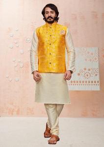 Haute qualité inde hommes taille libre ethnique soie Kurta pyjama veste fête de mariage porter Maruti Collection de mode - Product Image 3