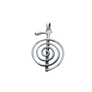 Pendentif en argent antique symbole Reiki taille princesse plaqué or rose rhodium style religieux avec breloque en pierre principale améthyste - Product Image 1