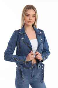 Veste en jean tendance pour femmes, style 2024, mode, déchirée, délavée à l'acide, unie, streetwear, veste en jean élégante, denim tendance - Product Image 2