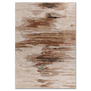พรมขนสัตว์ผสมวิสโคสทอมือลายนามธรรมสีเบจ-น้ำตาล ยี่ห้อเจเนซิส สำหรับบ้าน ห้องนั่งเล่น ห้องนอน ห้องพักโรงแรม-ความหนาแน่นสูง-Tnq-4305 - Product Image 1