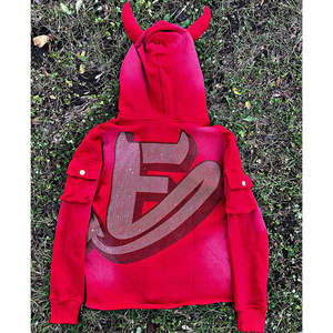 Sudaderas con capucha para niños Sudadera con capucha roja Cremallera Máscara Diseño Focused Graphic Boys Girls Streetwear Disfraz Diversión Casual Prendas de abrigo Servicio OEM - Product Image 3