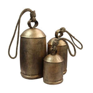 Campanas de Armonía con Acabado Dorado Antiguo, Campanas de Hierro Reciclado, Juego de 3 Piezas, Estilo Vintage, Tamaños 10", 8" y 6" - Product Image 3