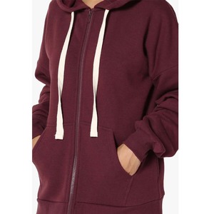 Sudadera con capucha de invierno para mujer, cuello en V, con cremallera, larga, mezcla de algodón y forro polar, 300g - Product Image 3