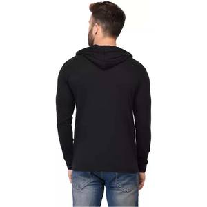 Vente en gros T-shirt à capuche élégant à manches longues en coton pour hommes T-shirt à capuche de coupe régulière à manches longues noir à capuche pour hommes - Product Image 5