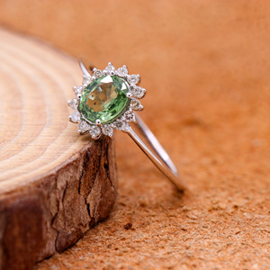 Précieux saphir vert de haute qualité et diamant 925 en argent Sterling fait à la main femmes bagues de fiançailles bijoux pour la vente en gros - Product Image 5