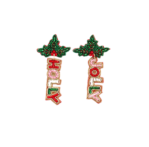 Pendientes de Árbol de Navidad Bordados a Mano, Estilo Colorido con Cuentas de Semillas, Pendientes de Copo de Nieve Bordados, Regalo - Product Image 1