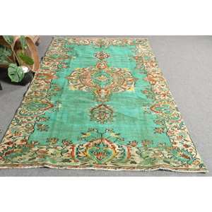 Alfombra Turca Vintage Verde Beige, Tejido Plano de Lana con Respaldo de Látex para Decoración del Hogar, 4x8x4 Pulgadas - Product Image 4