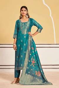 Conjunto Kurti para Mujer, Conjunto Kurti de Seda Banarasi, Conjunto Kurti con Pantalón para Mujer, Conjunto Kurti Plazzo con Dupatta, Conjunto Kurti para Mujer - Product Image 3