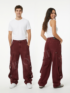 Pantalons cargo en denim sur mesure, vente chaude, jambe large, streetwear, coupe ample, style utilitaire, décontracté, vêtements de travail, toutes saisons - Product Image 4
