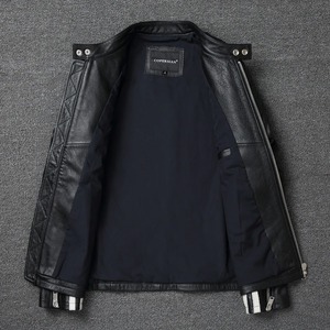 Nouvelle mode hommes veste en cuir 100% véritable manteau en peau de vache rayures blanches Cool Biker Slim court automne vêtements en cuir. Élevé - Product Image 2