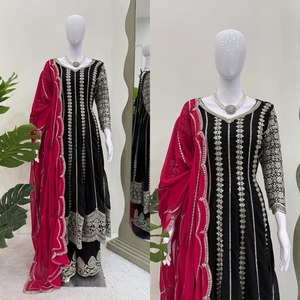 Conjunto Anarkali Palazzo de Diseño, Ropa Étnica Elegante para Fiesta, Confeccionado en Tonos Clásicos, Tela Premium, Detalles Casuales Reversibles - Product Image 2