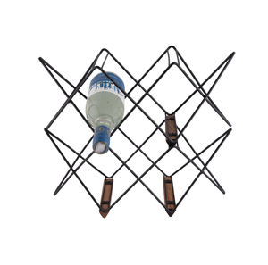 Porte-bouteilles moderne de haute qualité en forme de diamant |   Porte-bouteille de champagne en métal géométrique avec base en bois, facile à assembler et personnalisable - Product Image 4