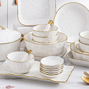 Juego de <span class=keywords><strong>Vajilla</strong></span> de Cerámica de Diseño Nórdico de Lujo, Platos y Tazones con Borde Dorado, 6 Piezas - Product Image 3