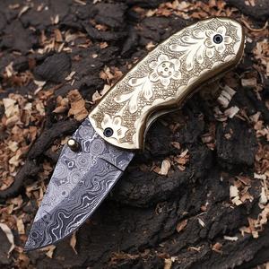Cuchillo de bolsillo de acero de Damasco hecho a mano personalizado de alta calidad con Funda de cuero regalo perfecto para acampar padre OEM y ODM compatibles - Product Image 5