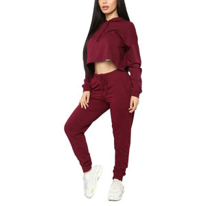 Women's Cotton Streetwear Printed <b>Winter</b> Fleece 2-Piece Crop <b>Top</b> Oversize Hoodie Set - Product Image 2