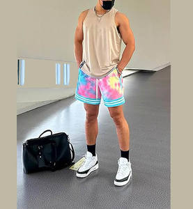 Ropa de gimnasio de verano de alta calidad, pantalones cortos con tinte de corbata para hombre, pantalones cortos transpirables de algodón 100% hechos con logotipo personalizado, pantalones cortos holgados con tinte de corbata para hombre - Product Image 6