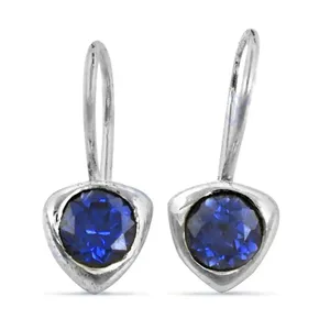 Pendientes de Botón de Plata de Ley 925 con Zafiro Azul para Mujer, Joyería de Moda - Product Image 2