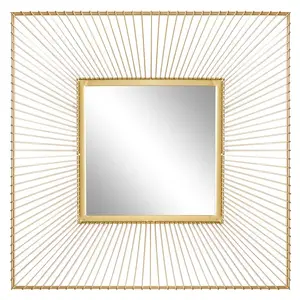 Espelho de parede quadrado para pendurar em parede, com design dourado para decoração de sala de estar ou banheiro