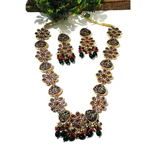 Conjunto de Collar Chapado en Oro de 24K con Meenakari y Kundan en Tono Verde y Dorado, Joyería Fina para Bodas y Regalos - Product Image 3