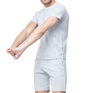 Ensemble 2 pièces pour homme été, t-shirt à manches courtes et short, tissu tissé personnalisé, couleur unie, haute qualité, mode décontractée - Product Image 1