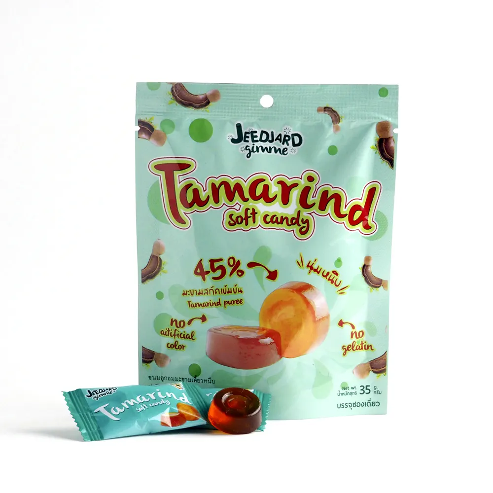 Jeedjard gimme tamarind doce macio, 45% puree 35g doce goma doce frutado saco de embalagem 12 meses normal marrom