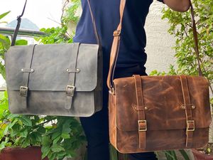 Sac messager en cuir véritable en cuir véritable pour ordinateur portable 15 pouces, pour bureau, - Product Image 3