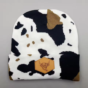 Chapeaux Western sur mesure en gros, motif Highland Cow en jacquard, bonnet personnalisé, étiquette de chapeau personnalisée, bonnets d'hiver en cuir de vache - Product Image 5
