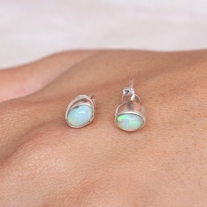 925 Solid <b>Silver</b> Classical <b>Stud</b> Earrings Jewelry for Women 925 Sterling <b>Silver</b> Opal Gemstone Boho Style Handmade Earrings Gift - Product Image 4