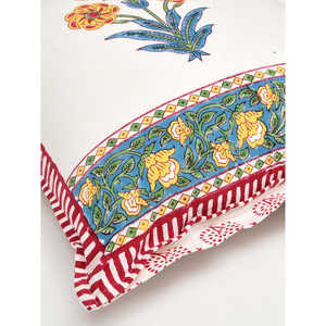 Housse de coussin en coton imprimé bloc du Rajasthan fait à la main en rouge jaune ensemble de 5 pièces - Product Image 2