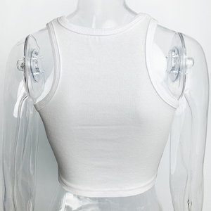 Chaleco en blanco personalizado de alta calidad de fábrica para mujer, camiseta sin mangas corta de fitness al aire libre cómoda de algodón acanalado para niñas, camiseta sin mangas personalizada - Product Image 6